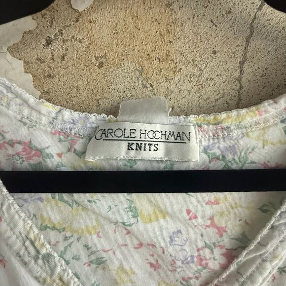 Vintage Carole Hochman Knit Floral Nightgown Sleeveless White Pastel - Picture 4 of 8